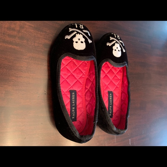 Ralph Lauren Black Velvet Skull Toddler 8.5 Flats - Picture 2 of 9
